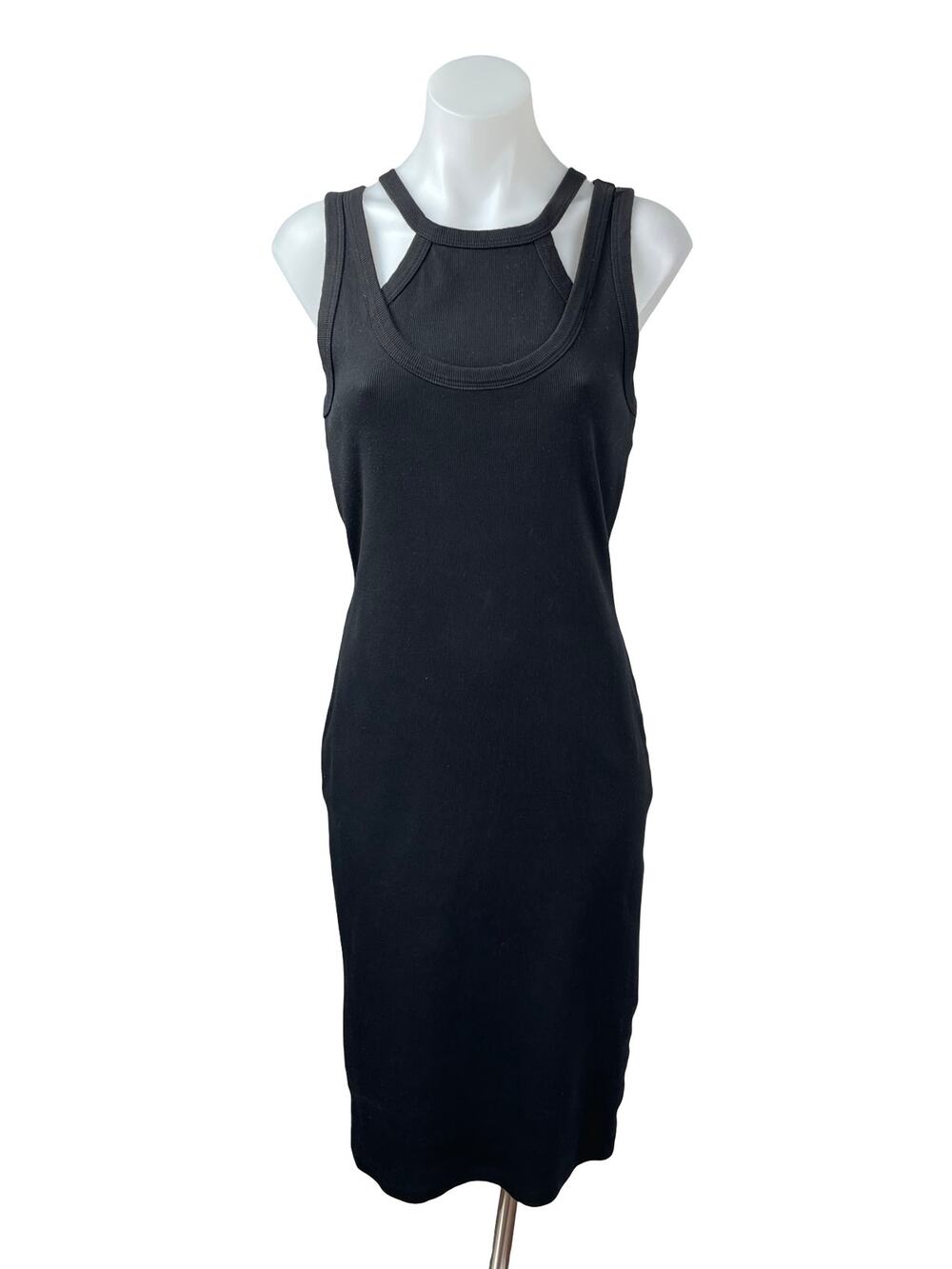 T.LA Black Ribbed Knit Layered Sleeveless Cutout Cami Tank Midi Dress Size S